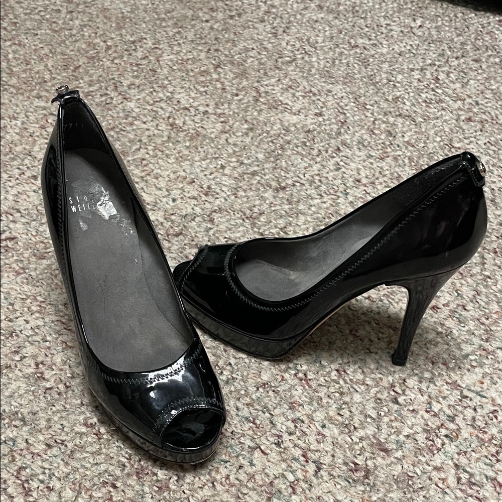 Stuart weitzman Black patent leather Peep-Toe platform sole Heels